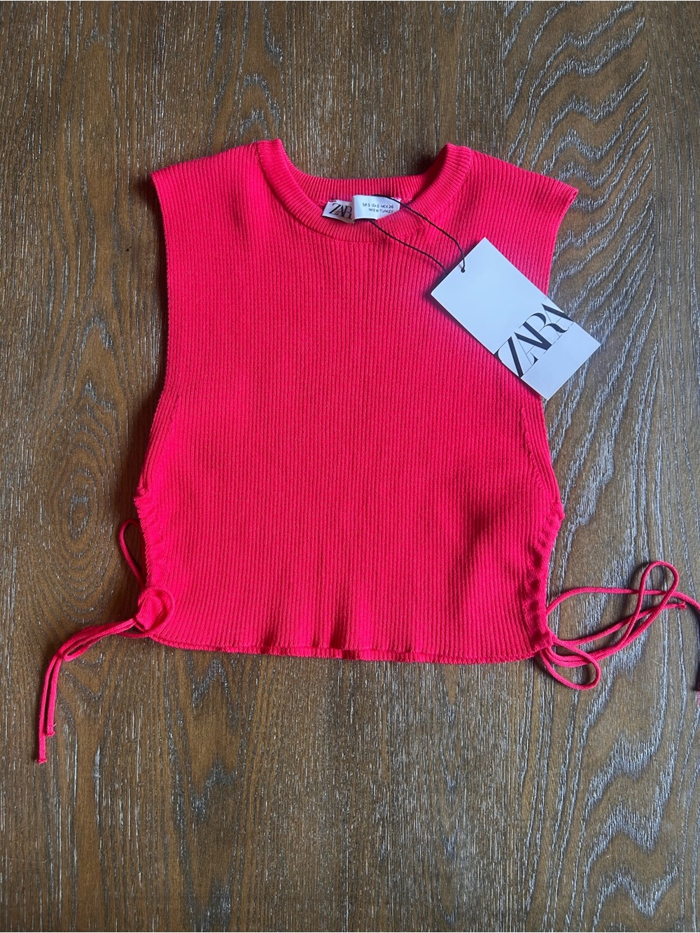 Zara Girls Bright Pink Ribbed Tie-Side Cropped Tank - Picture 1 of 6